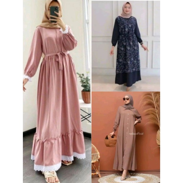 GAMIS MARVELA HITAM /* BAJU GAMIS WANITA  - GAMIS MOSCREPE-KATUN RAYON - GAMIS SOGAN RENDA REMPEL DAILY BUSUI WANITA  DRESS MOSCREPE