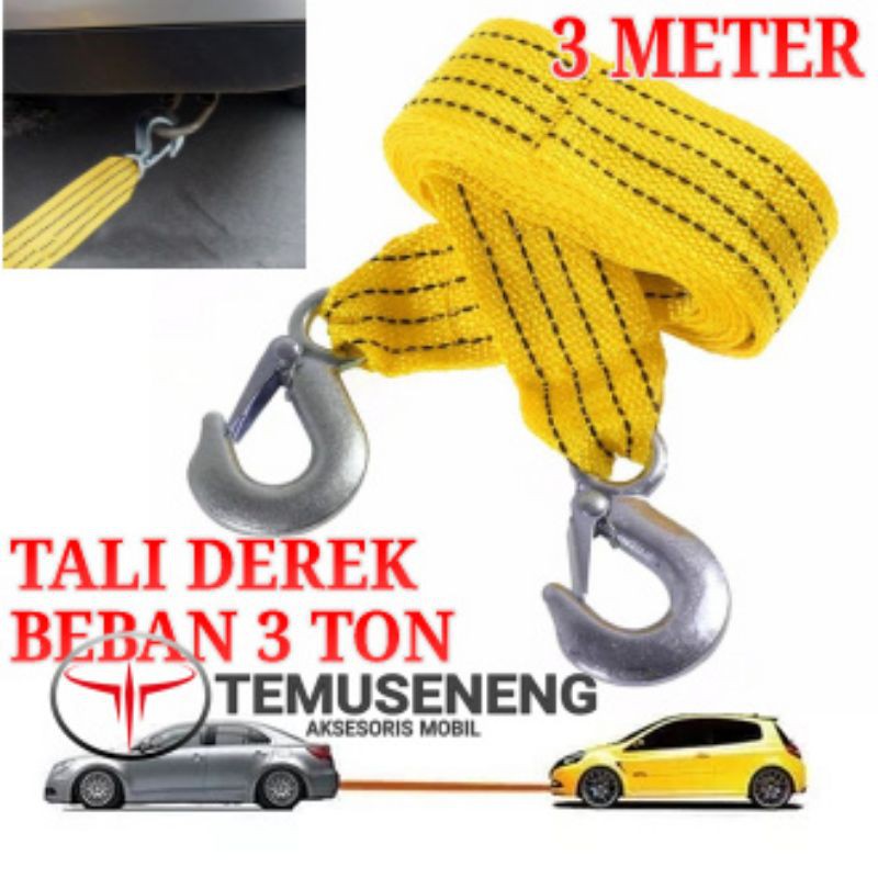 Tali Derek Mobil Tali Penarik Mobil Mogok Panjang 3 Meter Beban 3 Ton Towing Tow Rope Universal