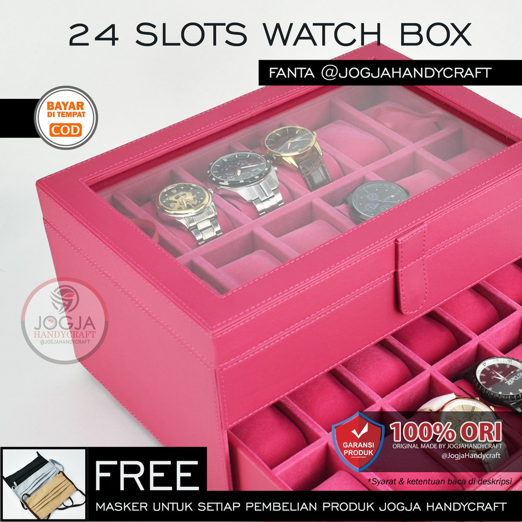 Kotak Tempat Jam Tangan isi 24 Magenta / Display Jam Tangan / Watch Box Organizer