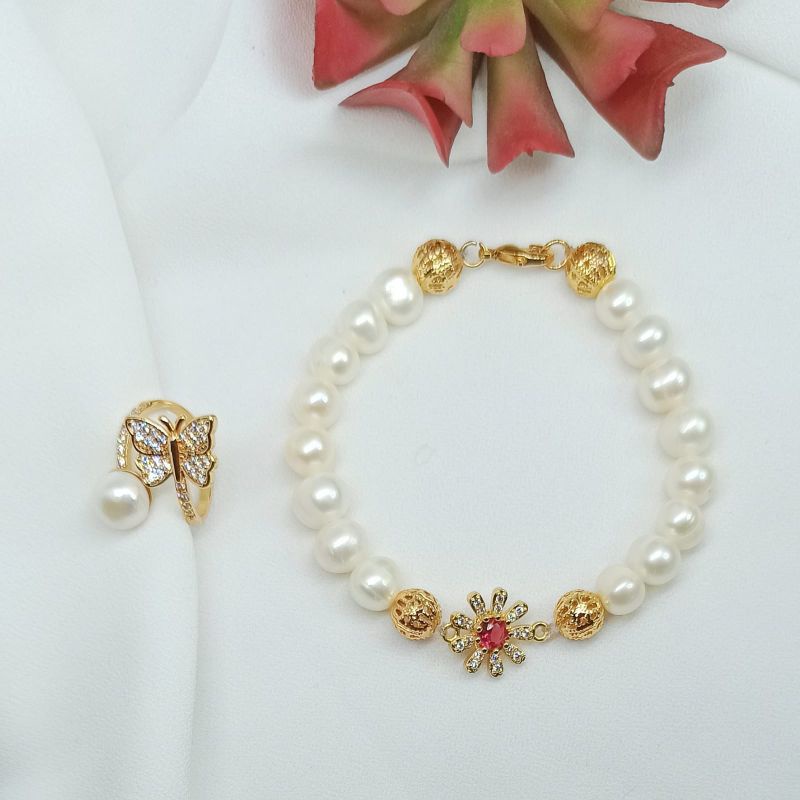 Gelang Mutiara Lombok Asli| Set gelang cincin mutiara lombok asli| gelang mutiara ait tawar