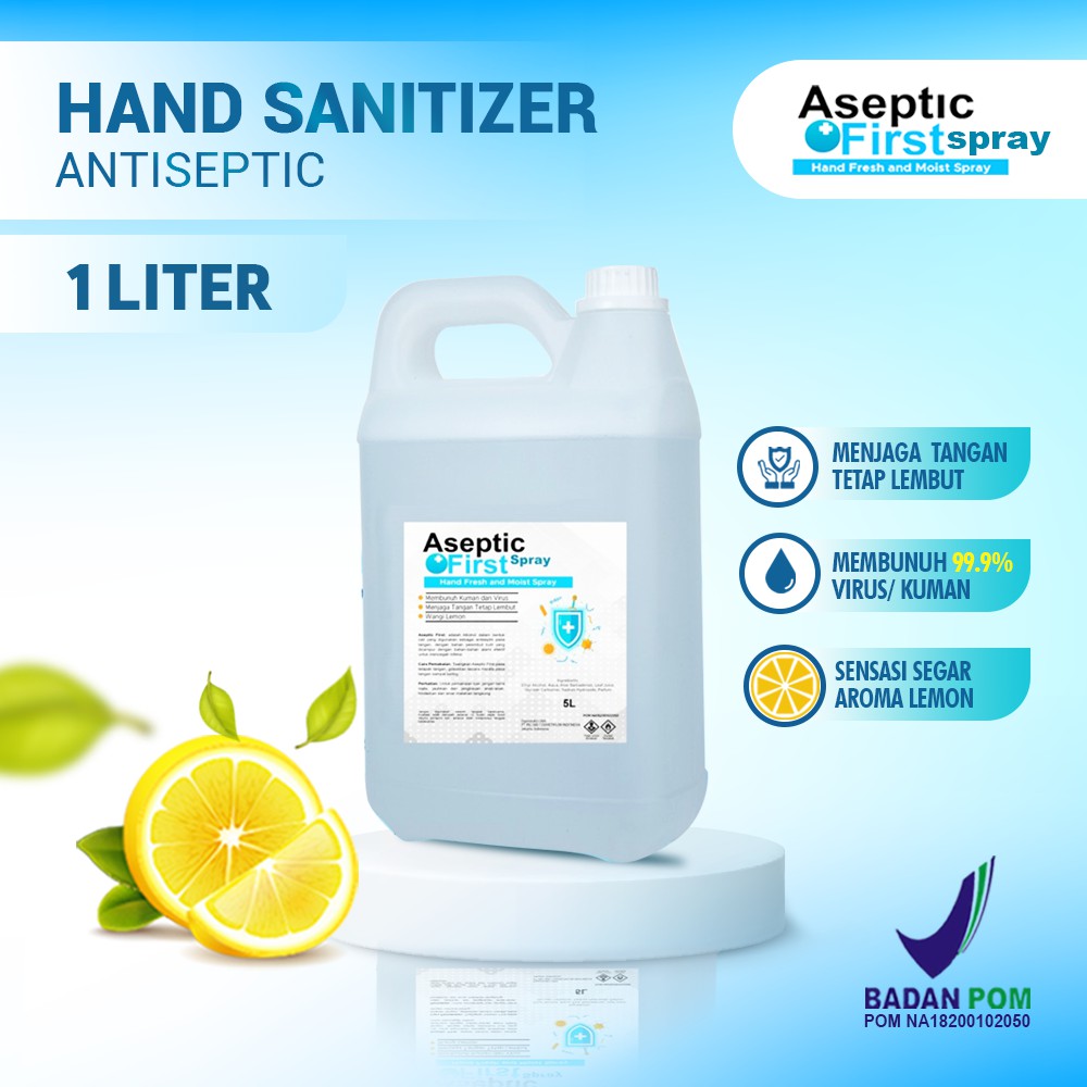 HAND SANITIZER CAIR 5 LITER ASEPTIC FIRST HANDSANITIZER FRESH AND MOIST - ECER GROSIR