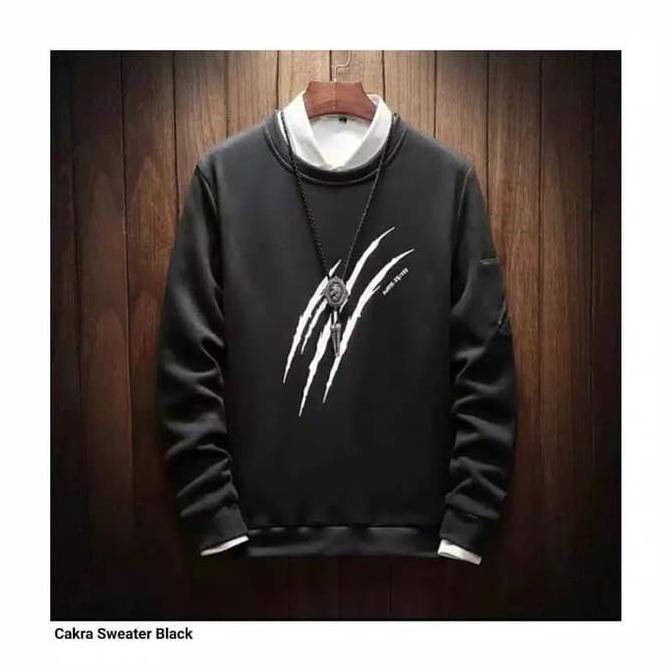 Sweater Pria Cakra Kaos Panjang Cowok - Hitam