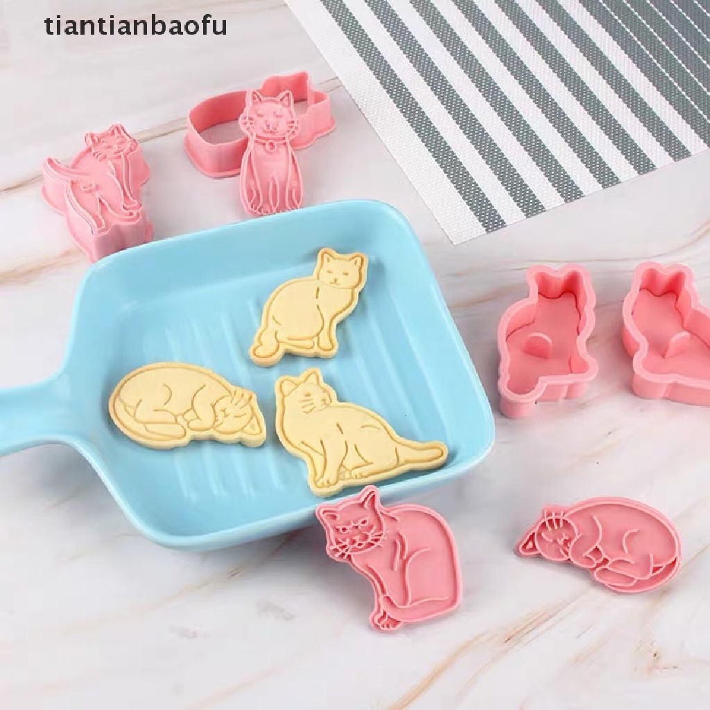 6 Pcs Cetakan Kue / Biskuit Bentuk Anjing Kucing 3D Model Tekan