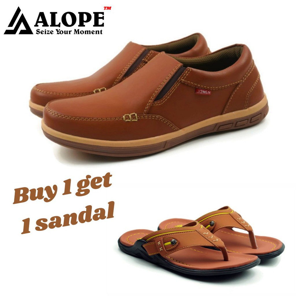 Bundling Sepatu Alope Joemen J 21 Sepatu Pria Gratis Sandal Alope H 010 Warna Random Sandal Pria