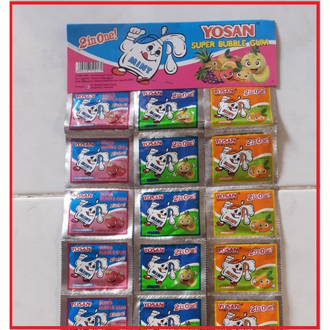 Yosan Permen Karet 2 in 1 Gantungan 24 pcs | Rasa Mint aneka buah melon,strawberi, jeruk