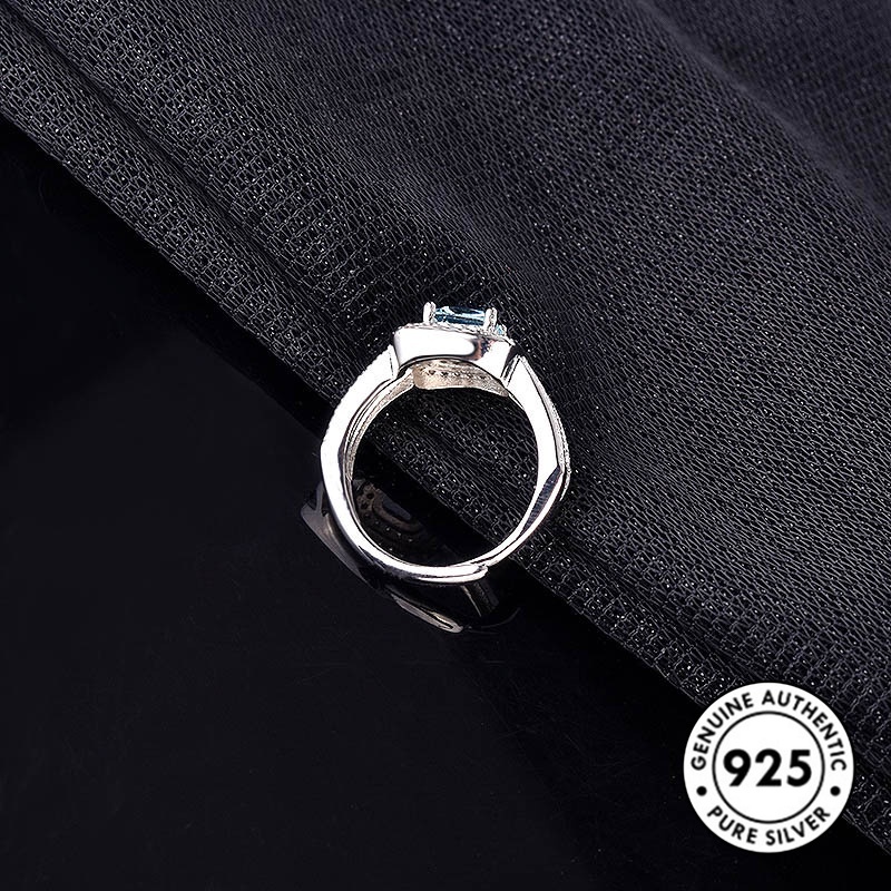 Cincin Sterling Silver 925 Dengan Batu Permata Biru Laut Untuk Wanita