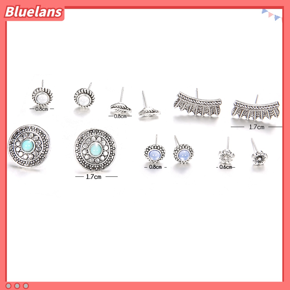 6 Pasang / Set Anting Stud Bentuk Bunga Bulu Bulat Gaya Retro Boho Untuk Wanita