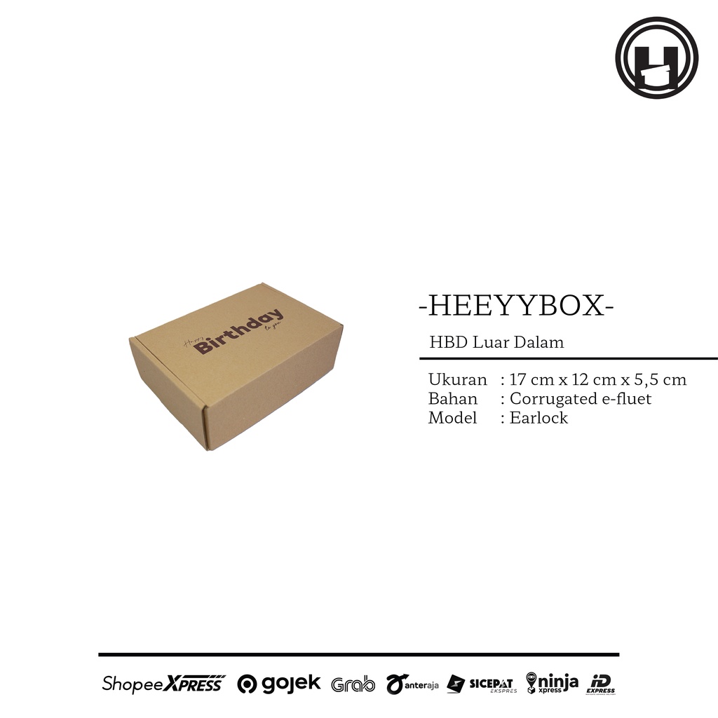 

HEEYYBOX | 17 x 12 x 5,5 cm - Corrugated Screen Printed Happy Birthday In & Out / Kotak Kado Ulang Tahun Bahan Corrugated Box Sablon Luar dan Dalam.