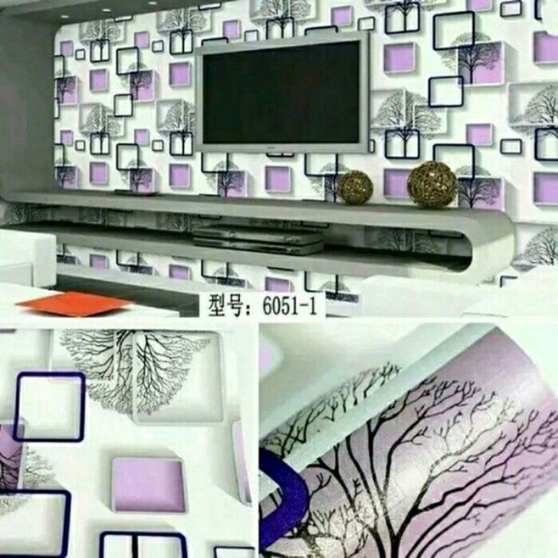 Wallpaper Sticker Dinding Motif Kotak Ungu Panjang 10M x Lebar 45cm