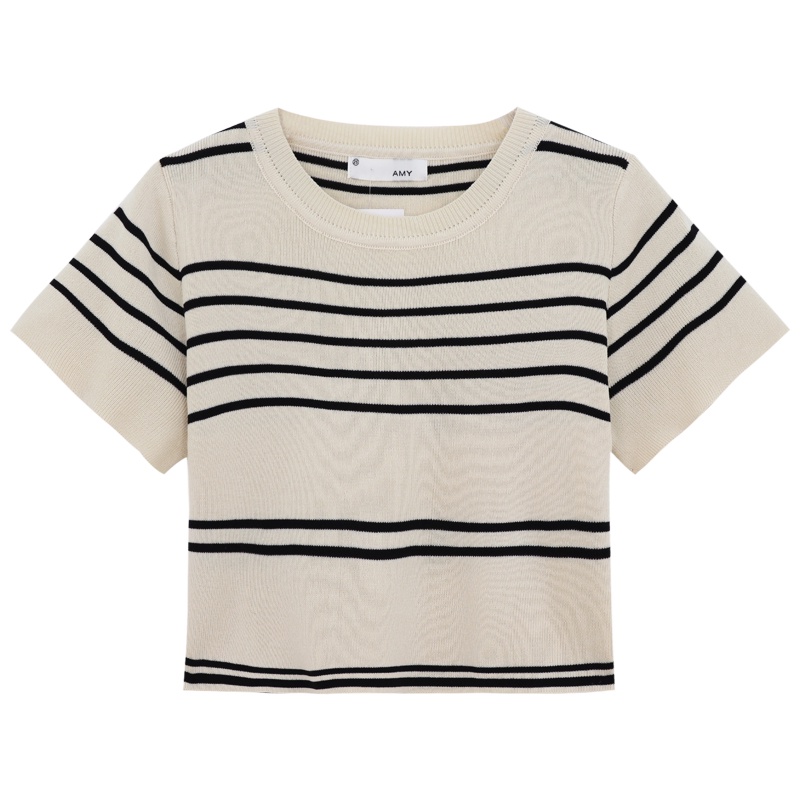 XIAOZHAINV Korean Style Stripe Kaos Atasan Wanita 0083