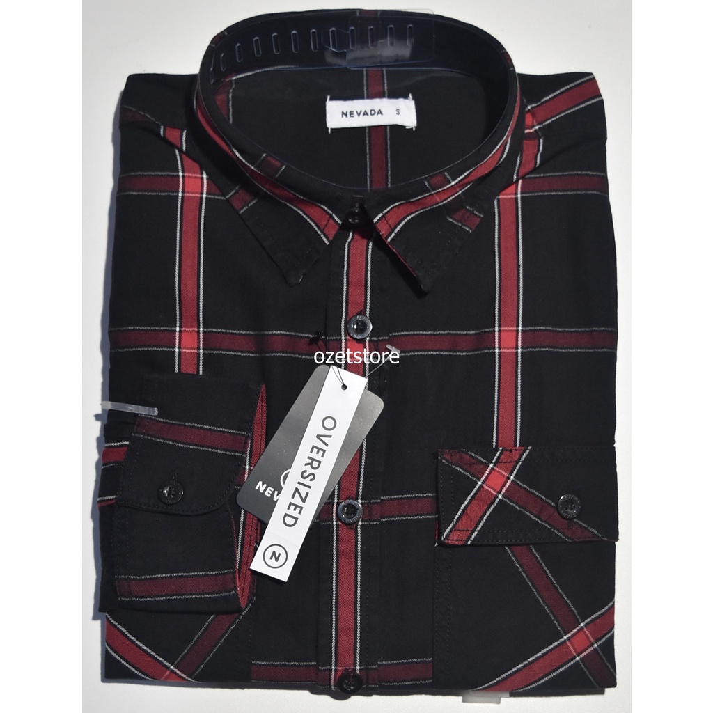 Kemeja Pria Nevada Lengan Panjang Hitam Motif KNR50 ORIGINAL
