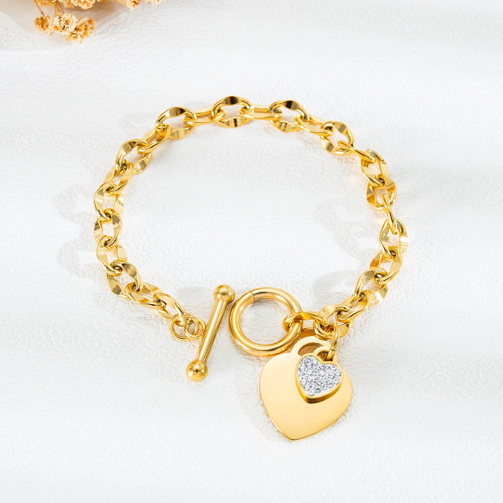 Gelang tebal love titanium korea style anti karat