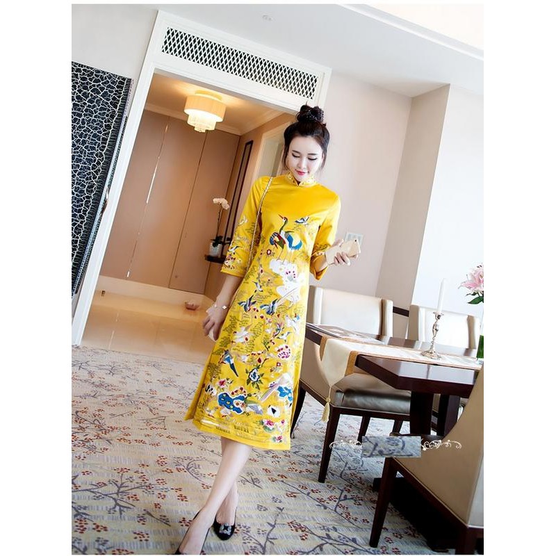 Gaun pesta 0331216 Kuning Choengsam HQ Wedding Drees Wedding Gown