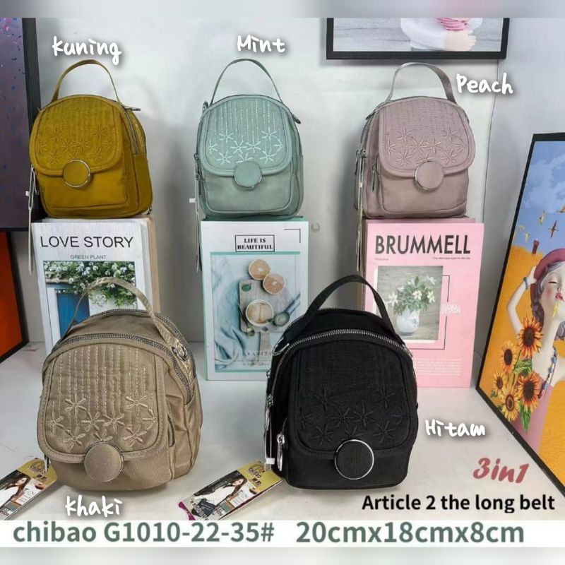 TAS WANITA ORI CHIBAO KANVAS 3in1 Bisa Ransel Slempang Jinjing CB101 4Sleting (2Tali)