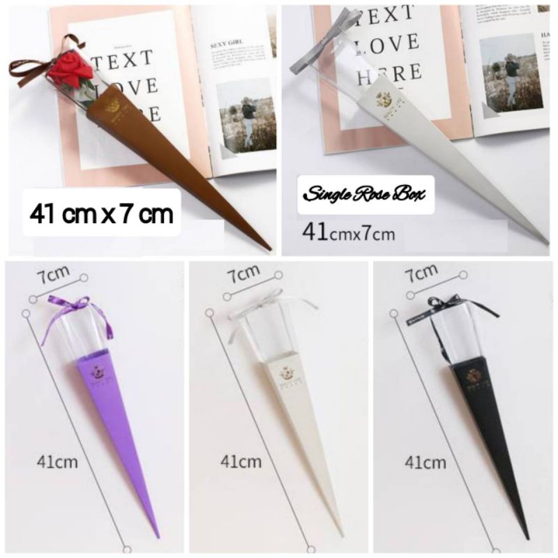 

Single Rose Box 41 x 7 cm ( Tanpa Bunga) Plastik Bunga Satuan 41 x 7 Wrapping Cone Flower