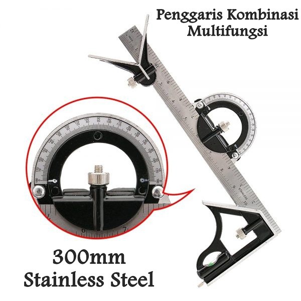 

Alat Tukang Penggaris Kombinasi Sudut Siku Stainless Steel 300 mm - Penggaris Multifungsi