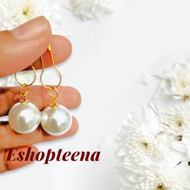 A133 anting hijab pearl bulat gold_anting jilbab