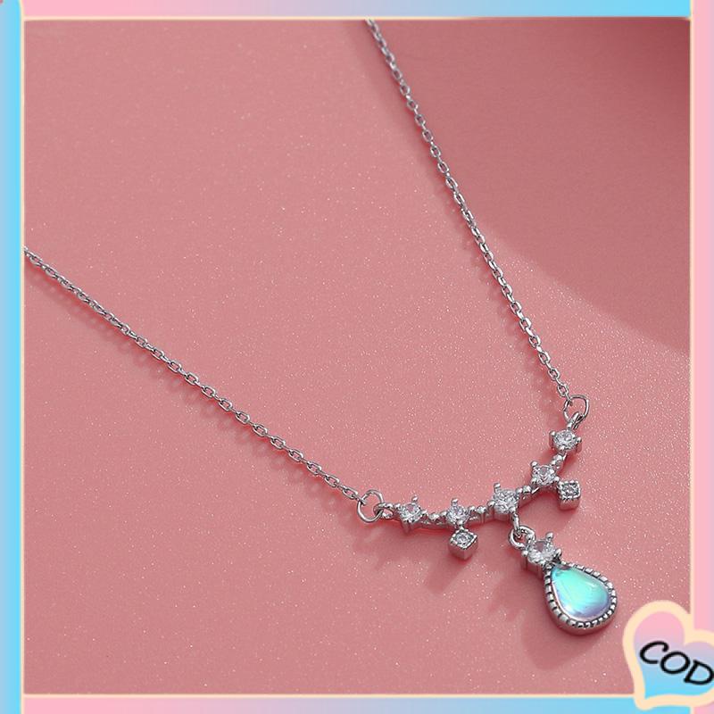 COD❤️ Kalung Fashion Wanita All-match Niche Design Light Luxury Moonstone Water Drop Necklace-A.one