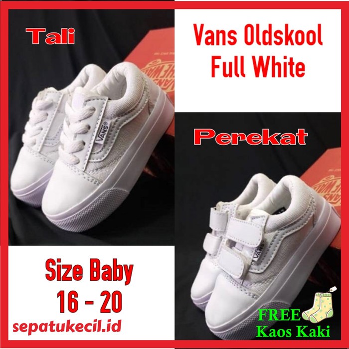 Sepatu baby vans baby oldskool full white putih polos size 16 20