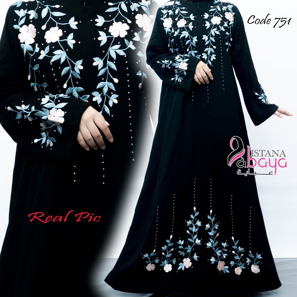 abaya bordir mawar kecil merambat cantik bgt. code 751