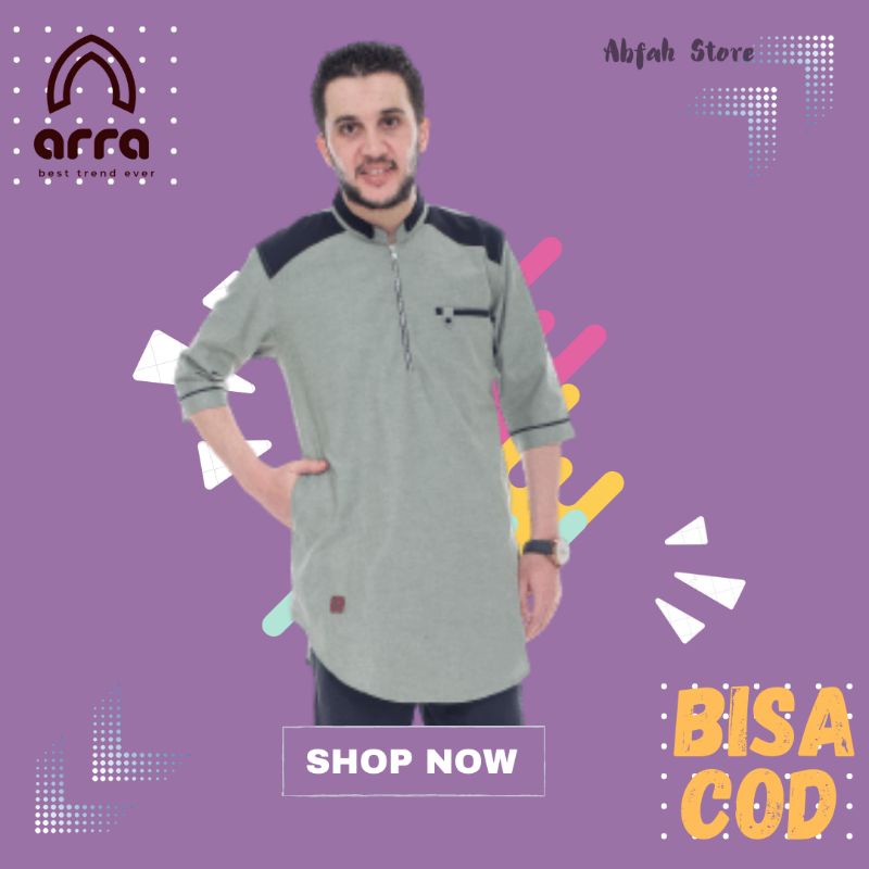 Al Mia Kemeja Baju Koko Muslim Terbaru Alisan Zaka Warna Hijau Mint Bahan Katun Madinah Branded Mata