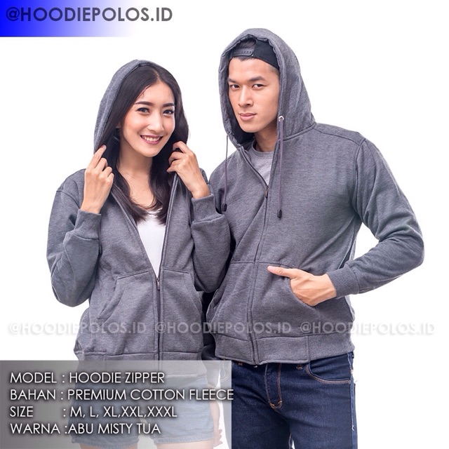Jaket hoodie zipper abu tua abu abu unisex cowok cewek sweater premium