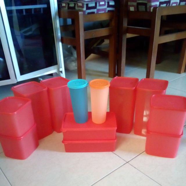[indra Houseware]paket Toples Plastik Merah B Bonus 2 Gelas (smk 422)