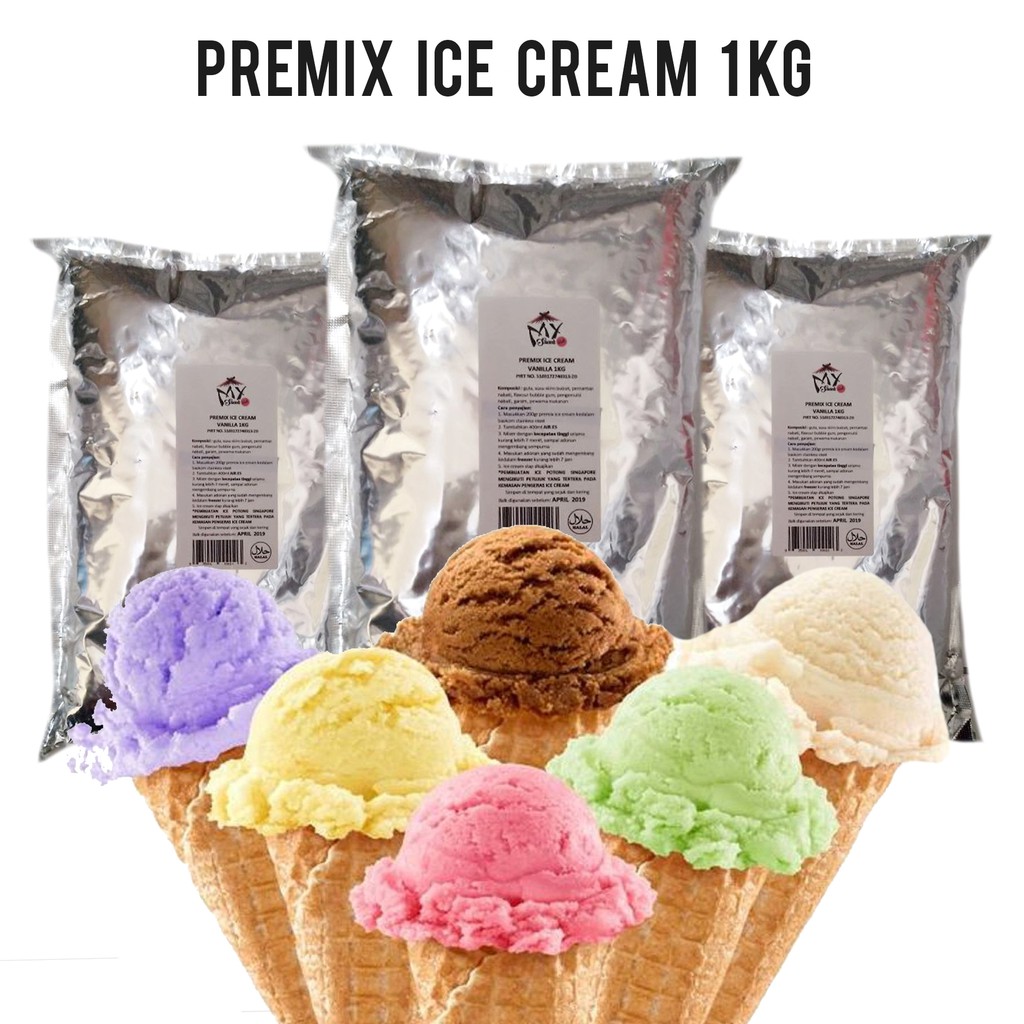 PREMIX ICE CREAM 1KG - BUBUK ES KRIM VANILLA STRAWBERRY RED VELVET TARO MATCHA BUBBLE GUM SOFT HARD INSTANT