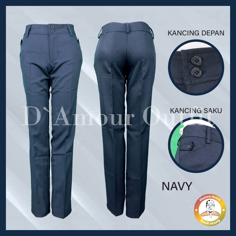 Damour outfit Celana Kerja Panjang Wanita Kantor Kuliah Sekolah Wisuda Formal Sekoder S-5L Hitam Coksu Crem Navy Putih Mocca AbuMuda CoklatTua | Shopee