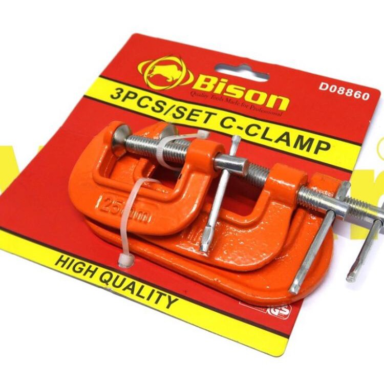 Catok C Mini 3Pcs BISON 1&quot; 2&quot; 3&quot; - 3 Pcs C Clamp Set 25mm 50mm 75mm - Klem C Penjepit Kayu Model G