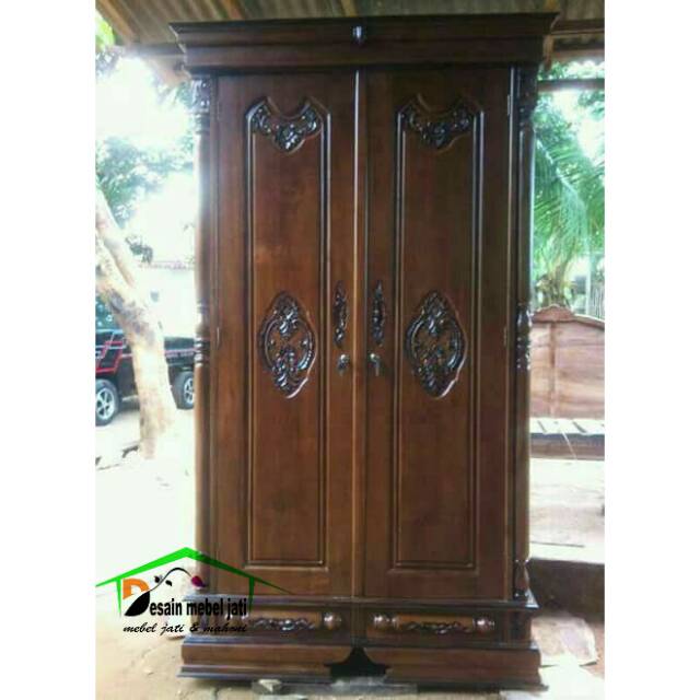 Furniture lemari pakaian jati 2 pintu peluru