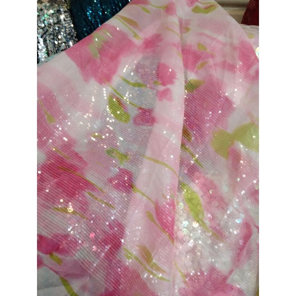 kain/bahan sequin motip bunga