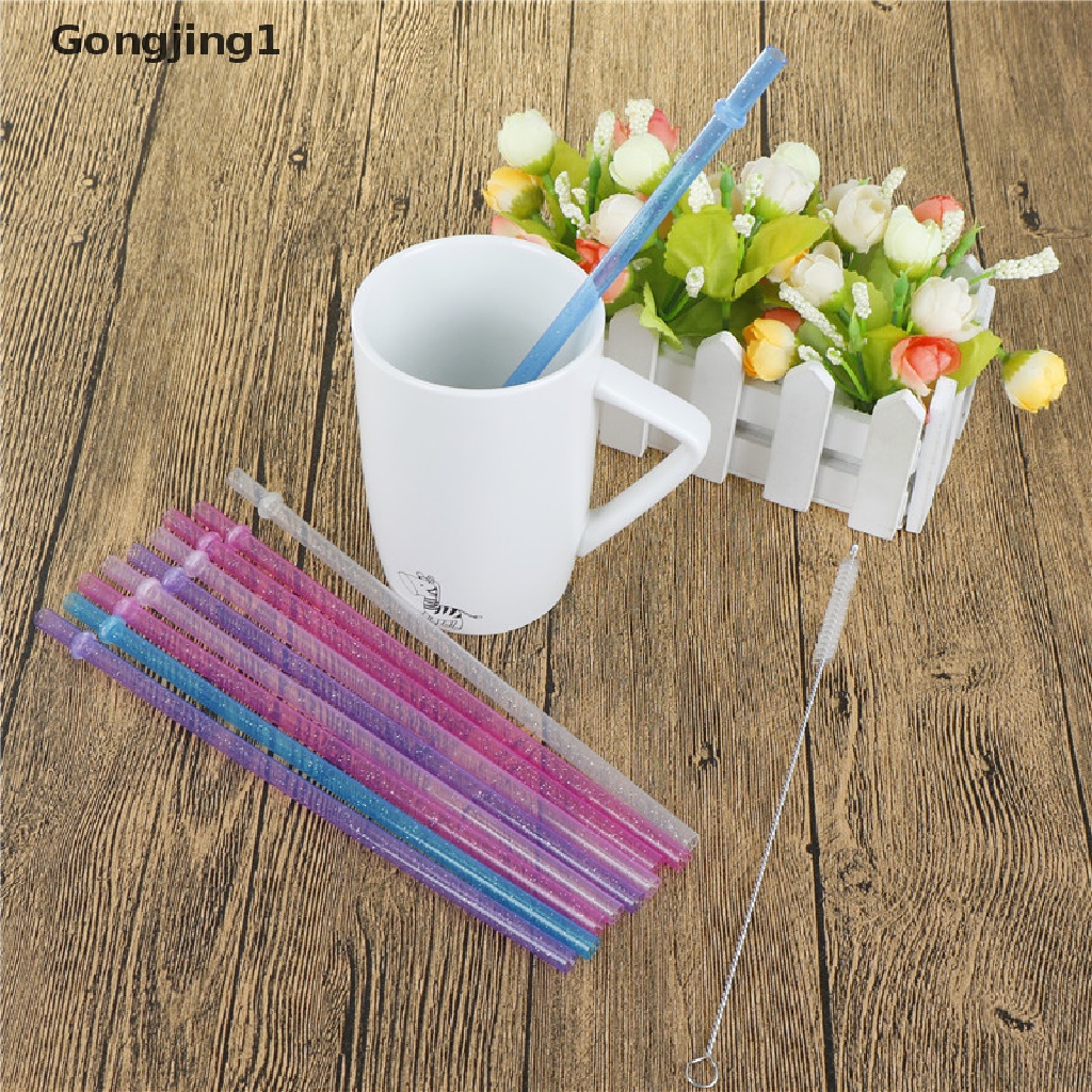 Gongjing1 25pcs Sedotan Plastik Keras Motif Garis Warna-Warni Reusable Untuk Pesta Pernikahan