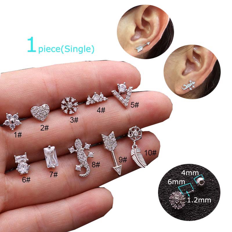 1piece Stainless Steel Bar Earrings Cartilage Tragus Helix Pinna Piercing 16G 6mm Length