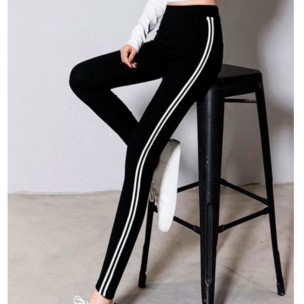 LEGGING HITAM LIST 2 PUTIH / LEGGING PANJANG WANITA /LEGGING IMPORT