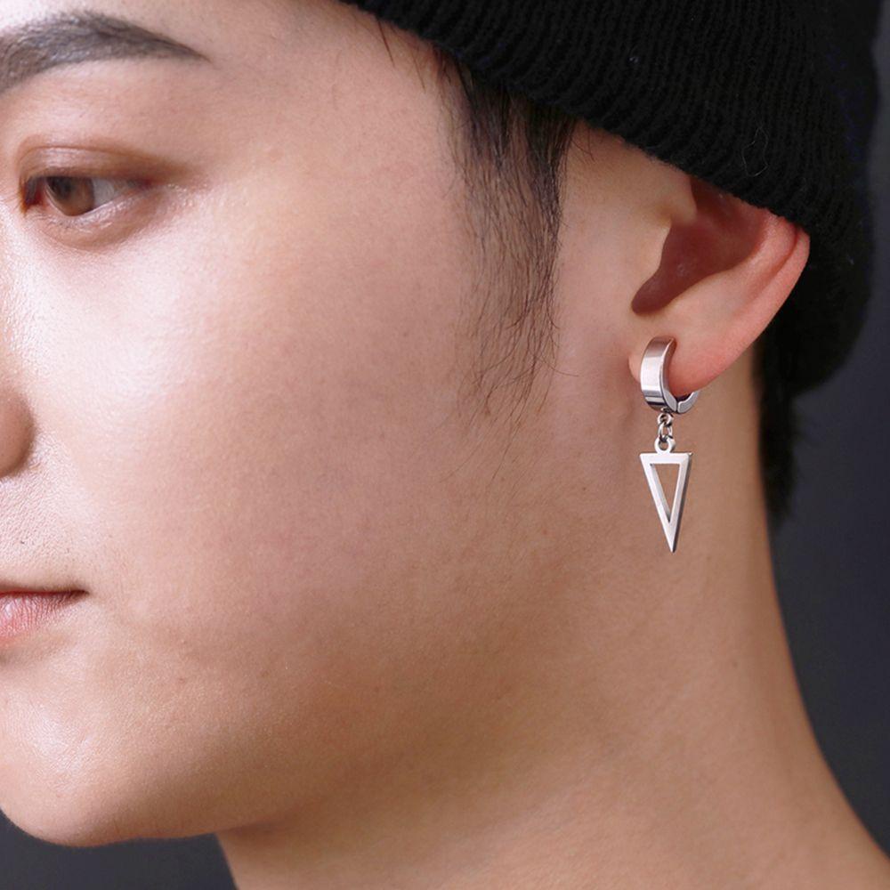 Anting Klip Tanpa Tindik Bahan Stainless Steel Bentuk Segitiga Geometris Warna-Warni Gaya Korea Untuk Wanita