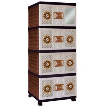 lemari pakaian plastik 4susun MOTIF BATIK mocca full kunci full warna cermin MASTER