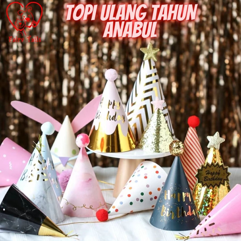 Topi Pesta Ulang Tahun Untuk Anjing dan Kucing Anabul / Birthday Party Giltter Hat Accessories For Pet / Aksesoris Ultah Anabul