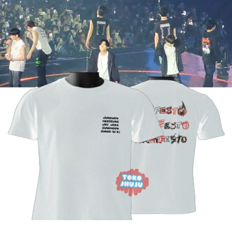 Kaos Kpop EN- Jay Manifesto World Tour 2022 Logo Nama + Menifesto Berwarna belakang