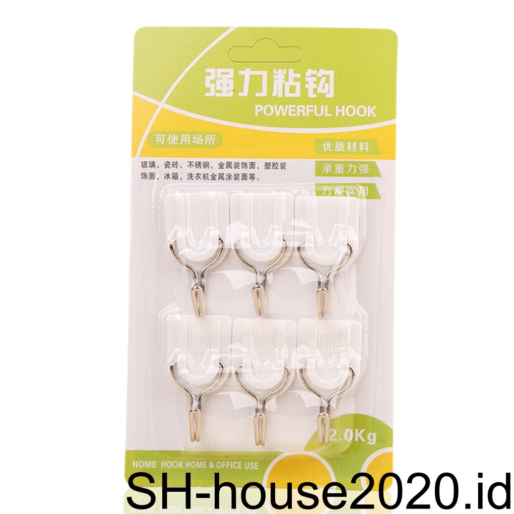 (house2020) 6pcs / Set Kait Gantungan Dinding / Pintu / Ubin / Kaca Kuat Untuk Perlengkapan Rumah