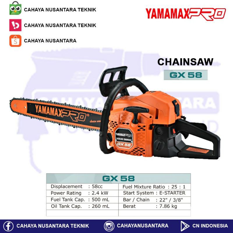 Mesin Gergaji Kayu 22" LASER Yamamax Pro GX58.