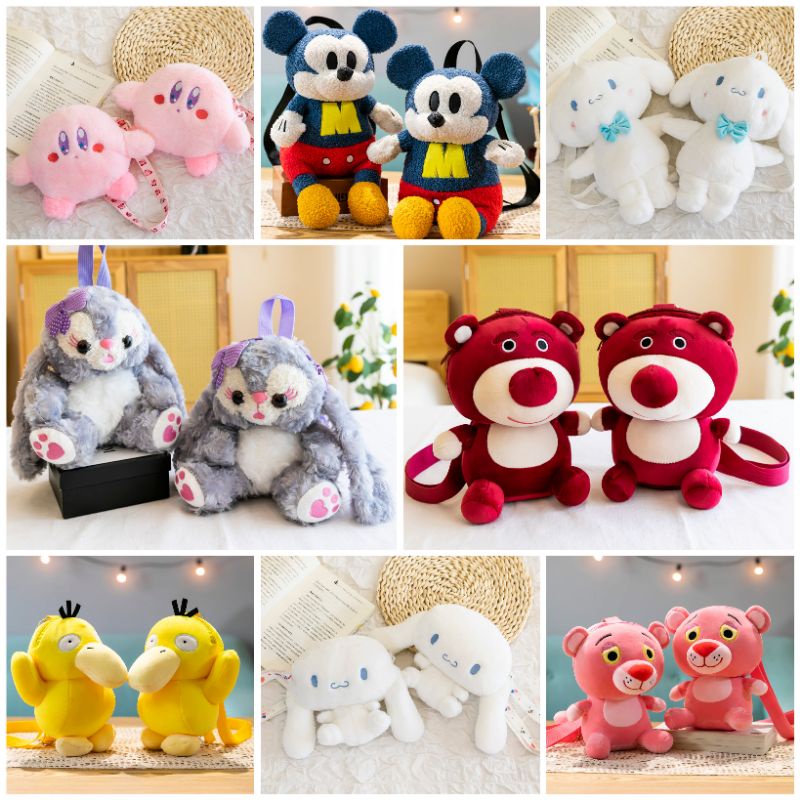 Drozenb Tas Selempang Boneka Bahan Plush Model Korea/Slingbag Boneka Lucu Model Korea/Tas Boneka Plush Korea Motif Kartun