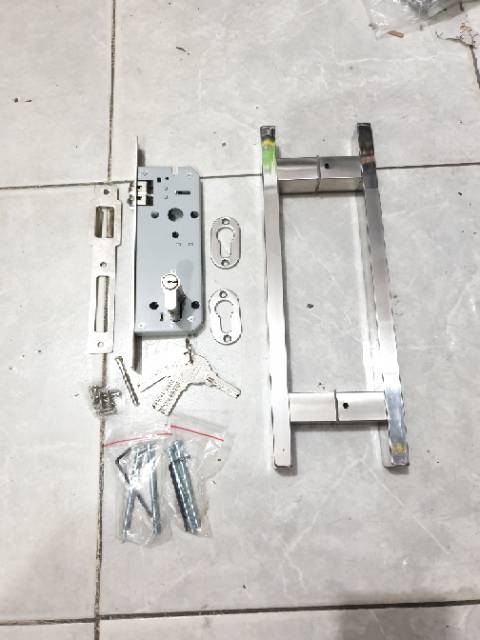 Paket handle pintu stainless 33cm baut tembus 1set + body pelor