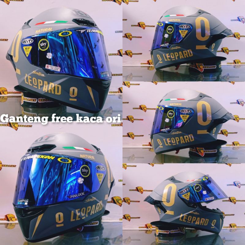 Helm full face kyt tt course gorila gray leopard gold paket ganteng 100% original kyt