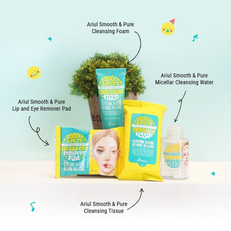 Ariul Smooth And Pure Cleansing Foam , Ariul Facewash / Micellar Cleansing Water / ariul Lip &amp; Eye Remover Pads / ariul calming toner pad / ariul peeling toner pad / ariul cleansing tissue