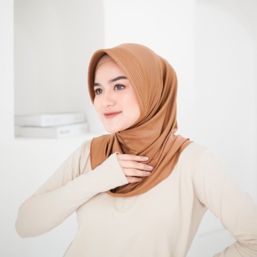 MALAYU HIJAB Kerudung Krudung Hijab Jilbab Bergo Olahraga Sport Sporty Volly Wanita Muslim Bahan Jersey Zoya Premium Korea Murah Instan Instant Syari Warna Putih-KHAKI