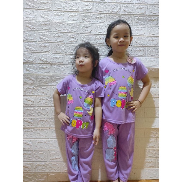 Baju anak perempuan celana panjang gambar kekinian/POP IT/BTS umur 2 sampai 10 tahun