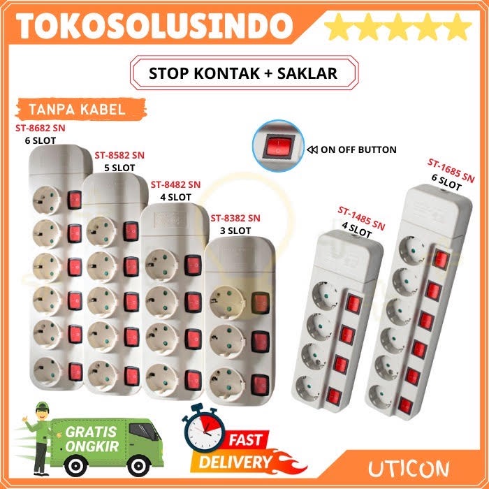 Colokan / Stop Kontak UTICON + SAKLAR ON OFF Masing2 TANPA KABEL / Individual Switch / 2 / 3 / 4 / 5
