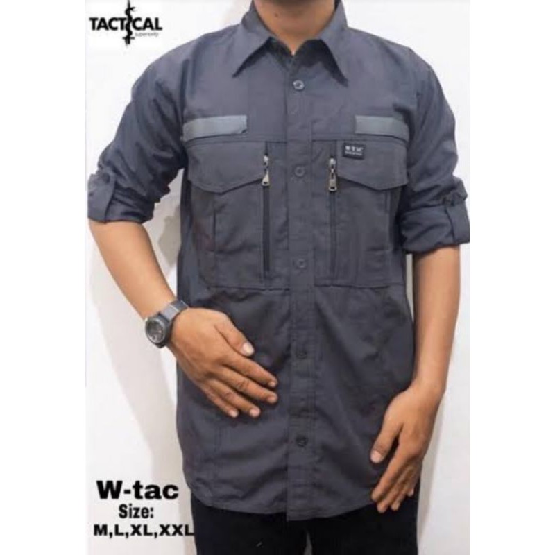 kemeja tactical pria w tac lengan panjang