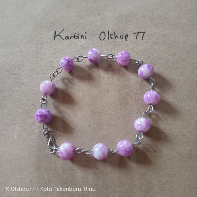 Gelang Mutiara Batu Lilac/ Gelang Anti Karat/ Gelang Fashion Wanita